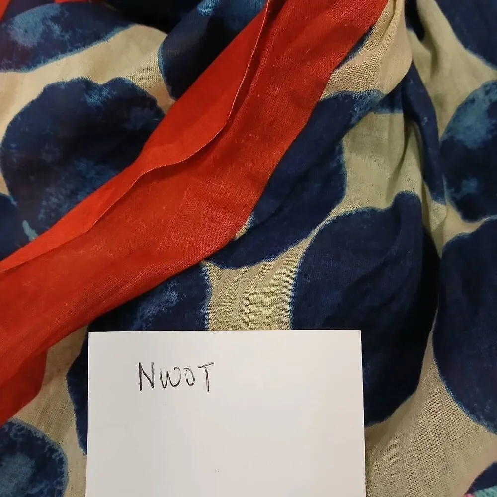 Womens long blue red polka dot scarf or beach cover cooling cotton lightweight